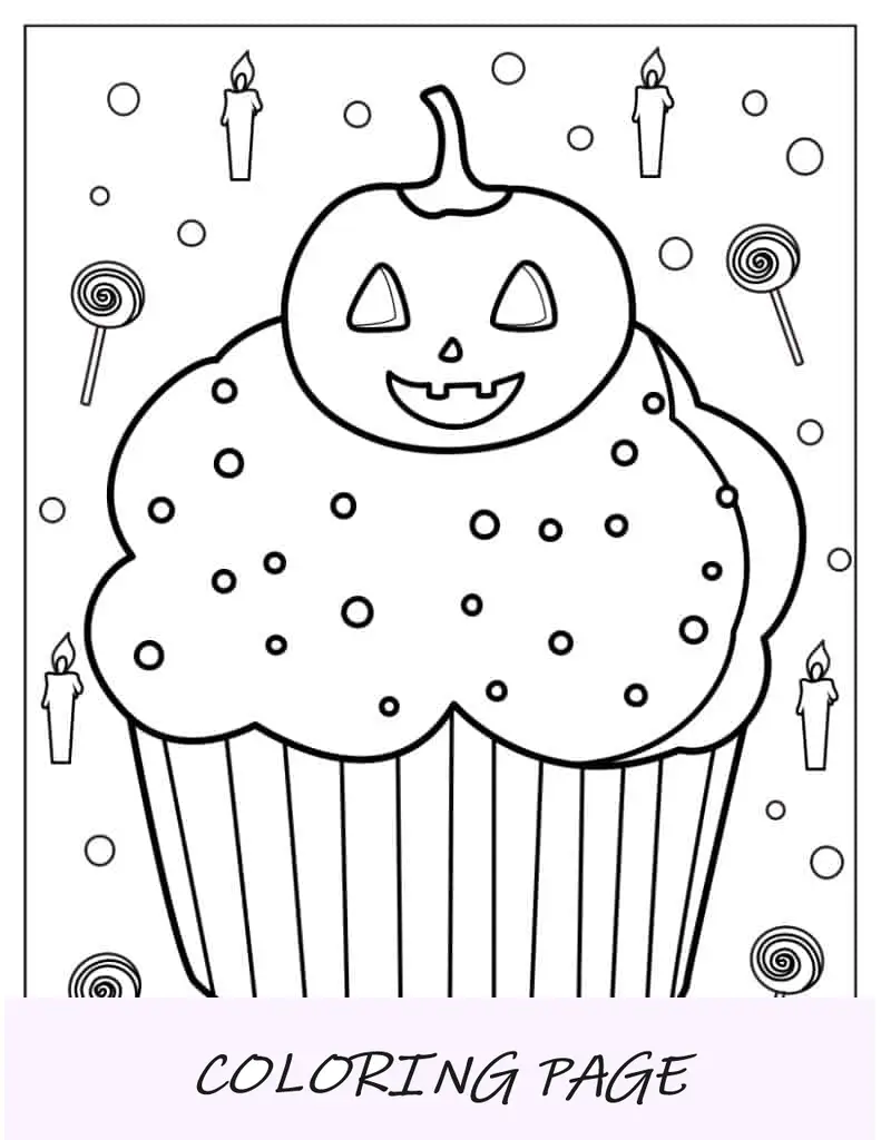 Página para colorir de cupcake de Halloween com lanterna Jack O
