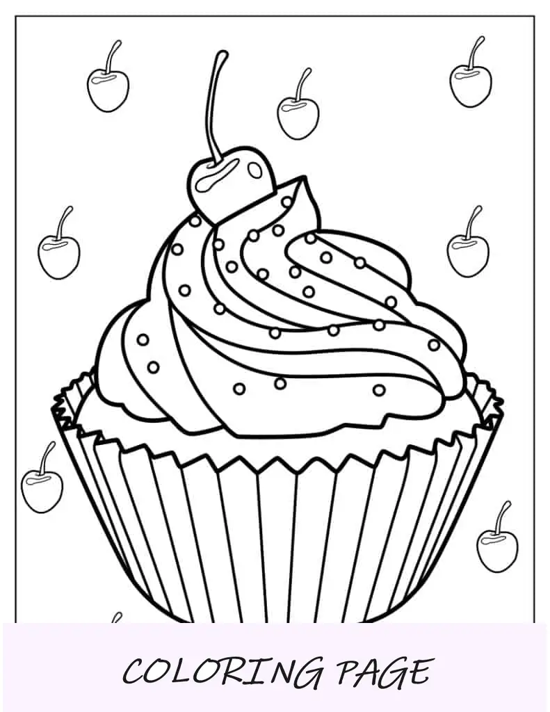 Cupcake Com Cerejas E Granulado Para Colorir
