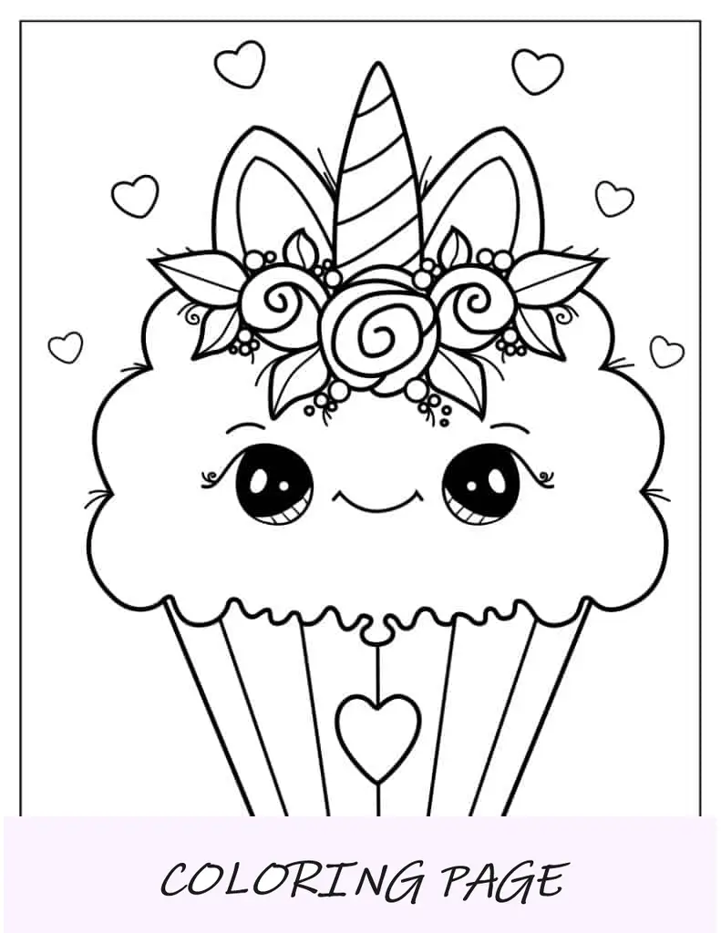 Imagem para colorir de cupcake de unicórnio Kawaii