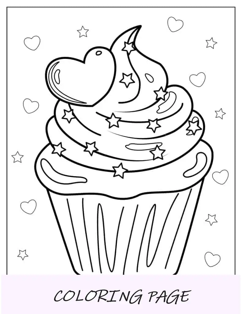 Cupcake Com Estrelas E Coração De Amor Para Colorir