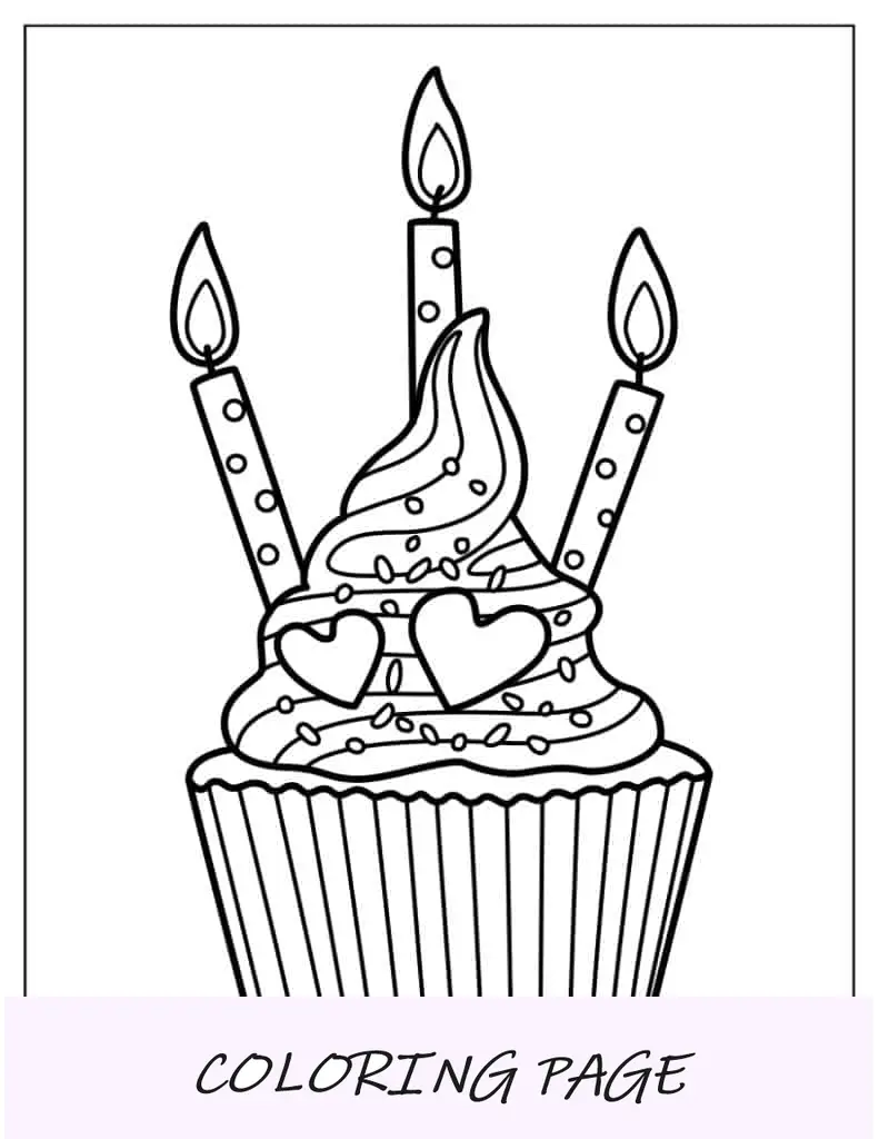 Folha para colorir de cupcake de feliz aniversário