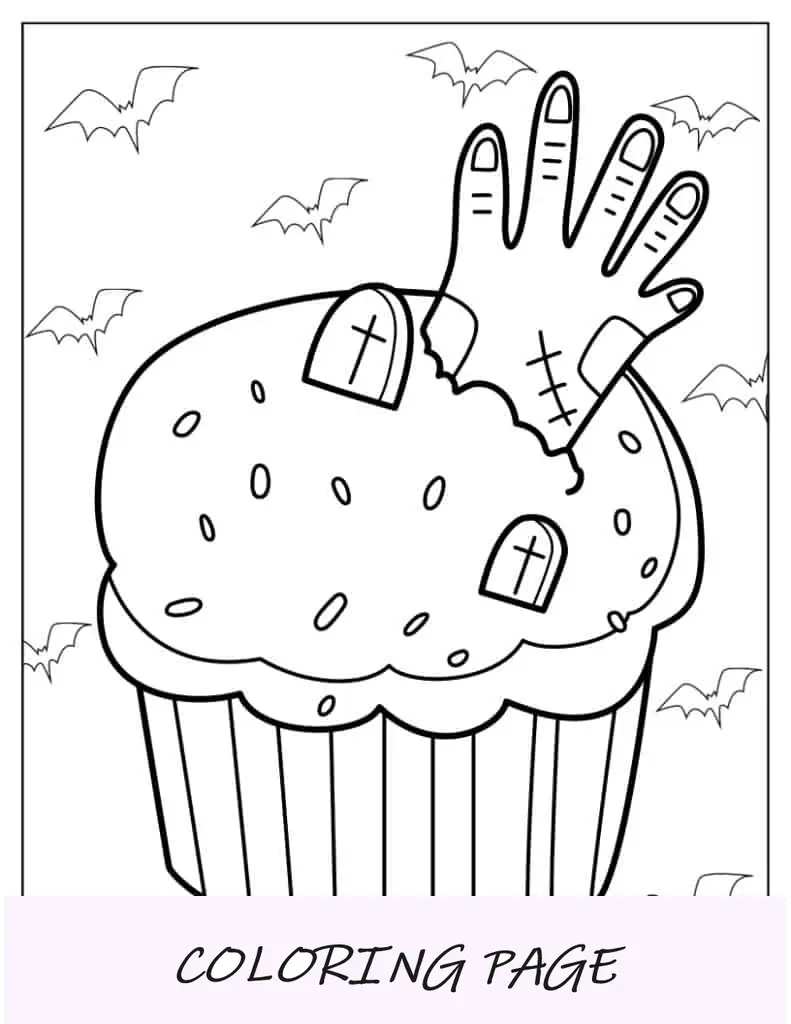 Cupcake temático de Halloween com mão de zumbi