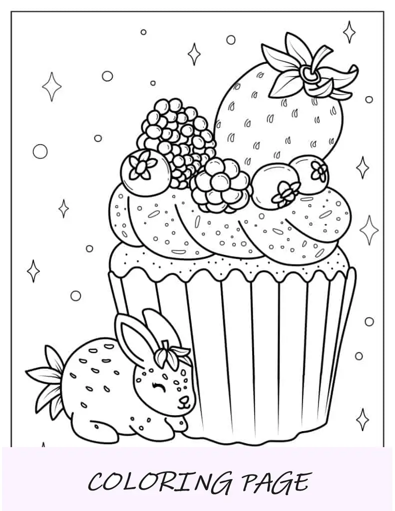 Cupcake Kawaii fofo com coelhinho para colorir