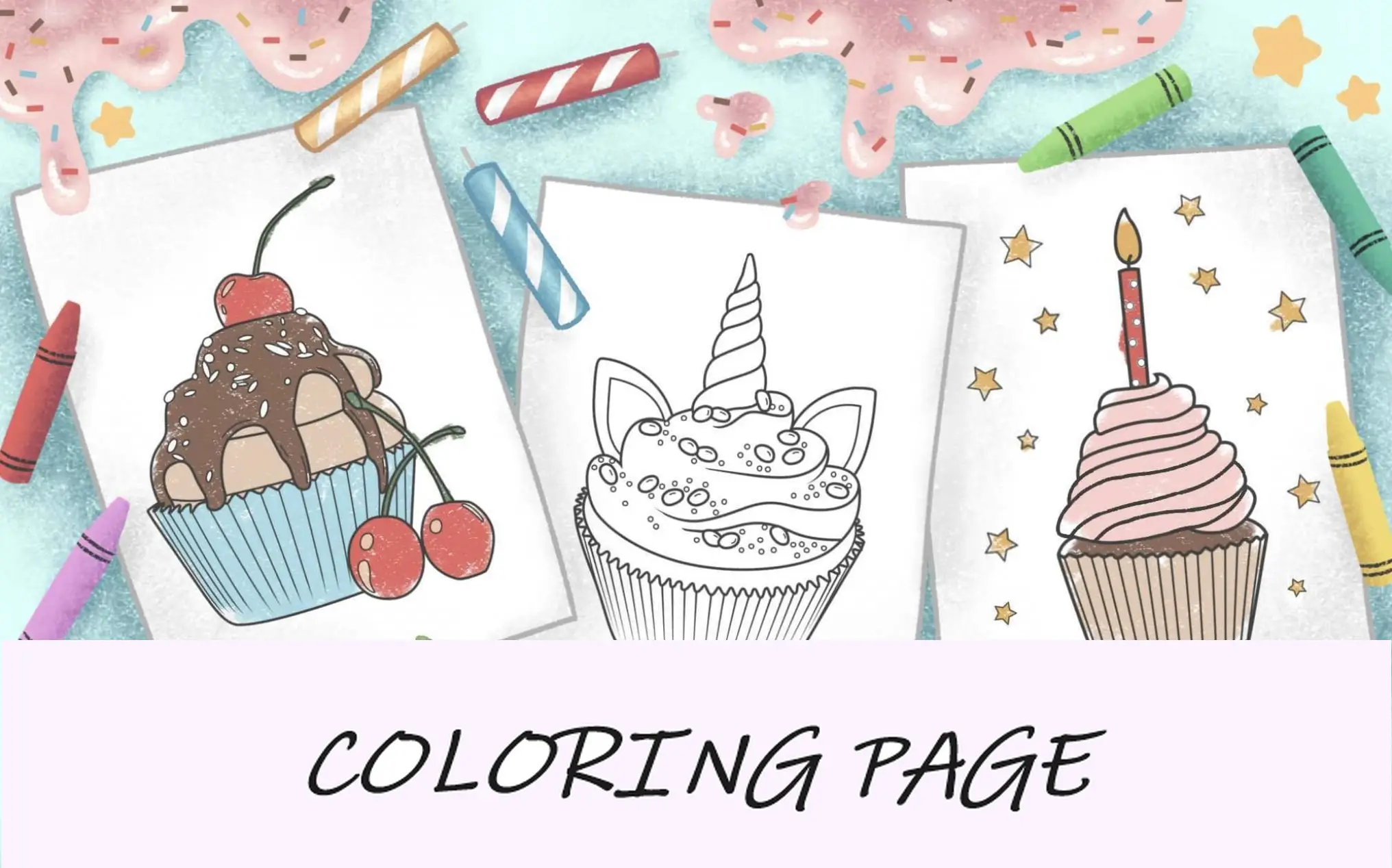 imagem de recurso de páginas para colorir de cupcake