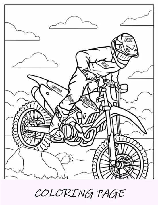 Pagina da colorare di Dirt Bike del pilota di motocross su Honda