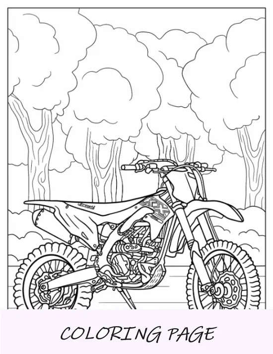 Pagina da colorare di Dirt Bike della Kawasaki KX parcheggiata
