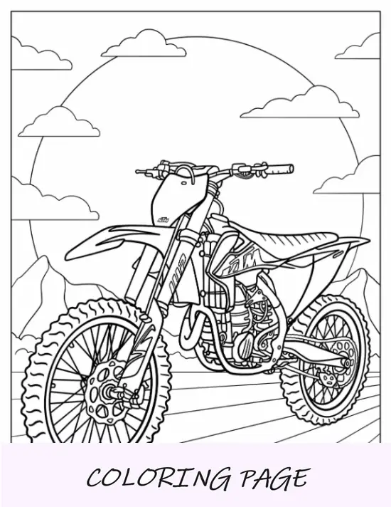Pagina da colorare di Dirt Bike di KTM Motocross
