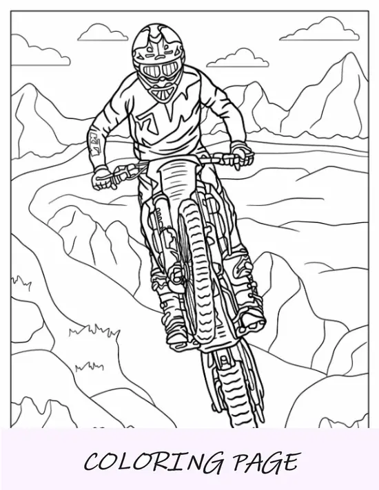 Pagina da colorare di Dirt Bike del ciclista che esegue l'impennata