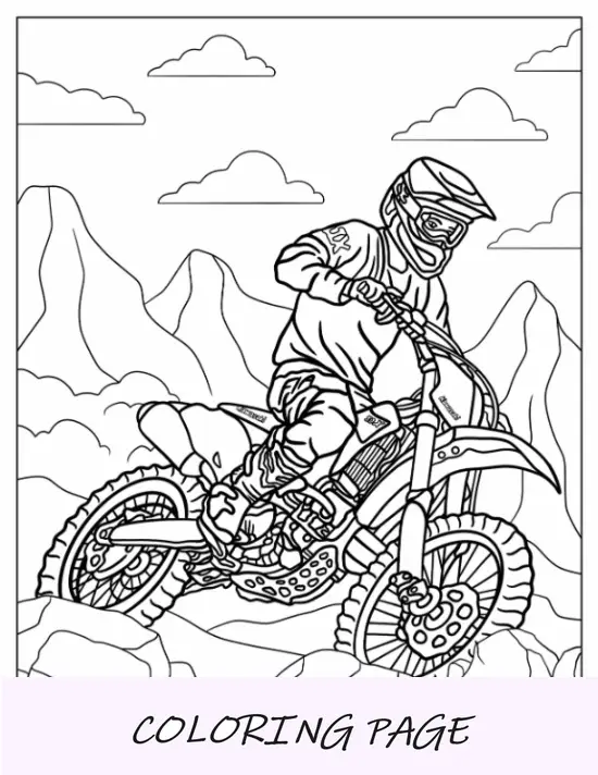 Pagina da colorare di Dirt Bike del pilota su Kawasaki