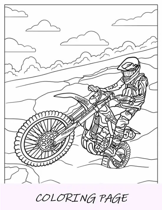 Pagina da colorare di Dirt Bike di Rider On Dunlop