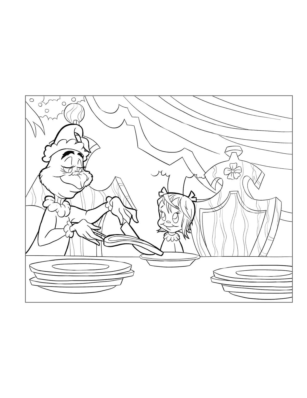 Grinch Eats Dinner With Cindy Lou Coloring Page