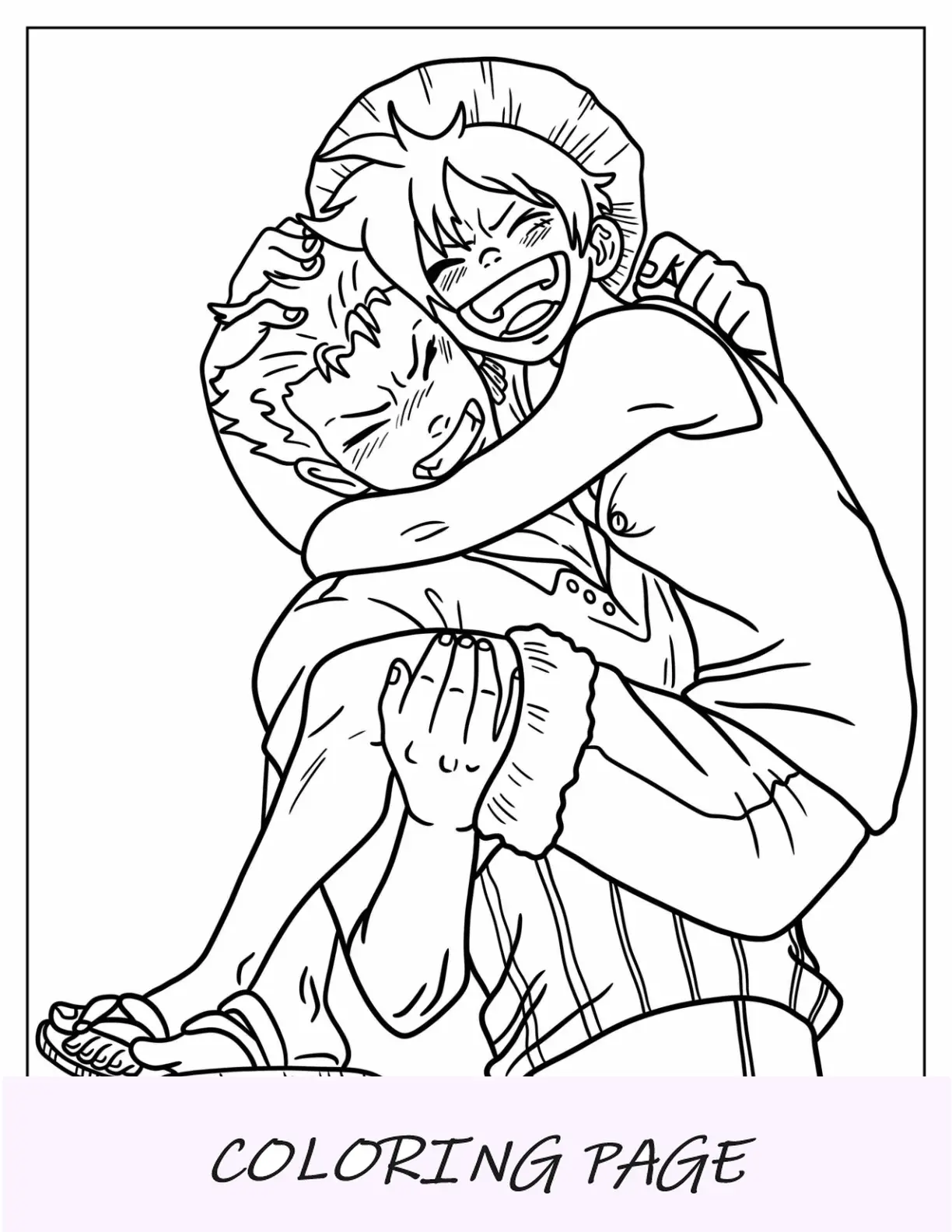 Dibujo para colorear de Luffy abrazando a Zoro
