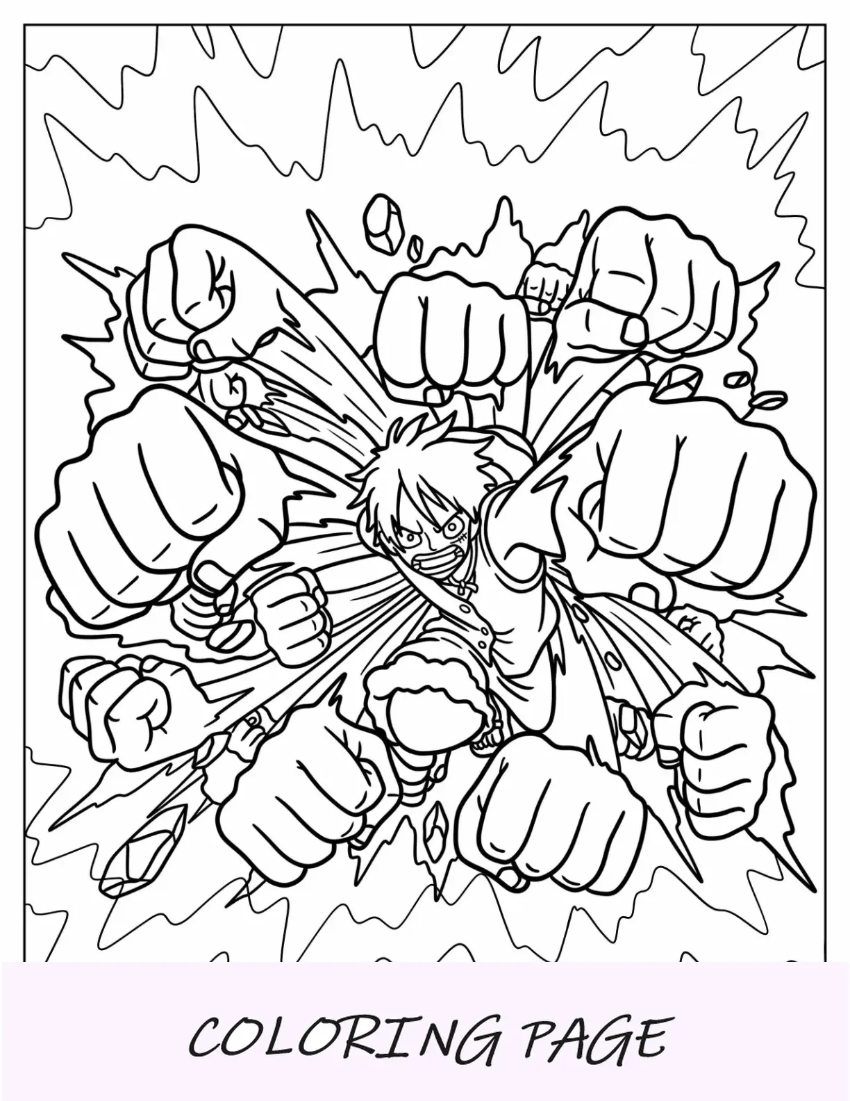 Página para colorear de Luffy haciendo el ataque de Gatling