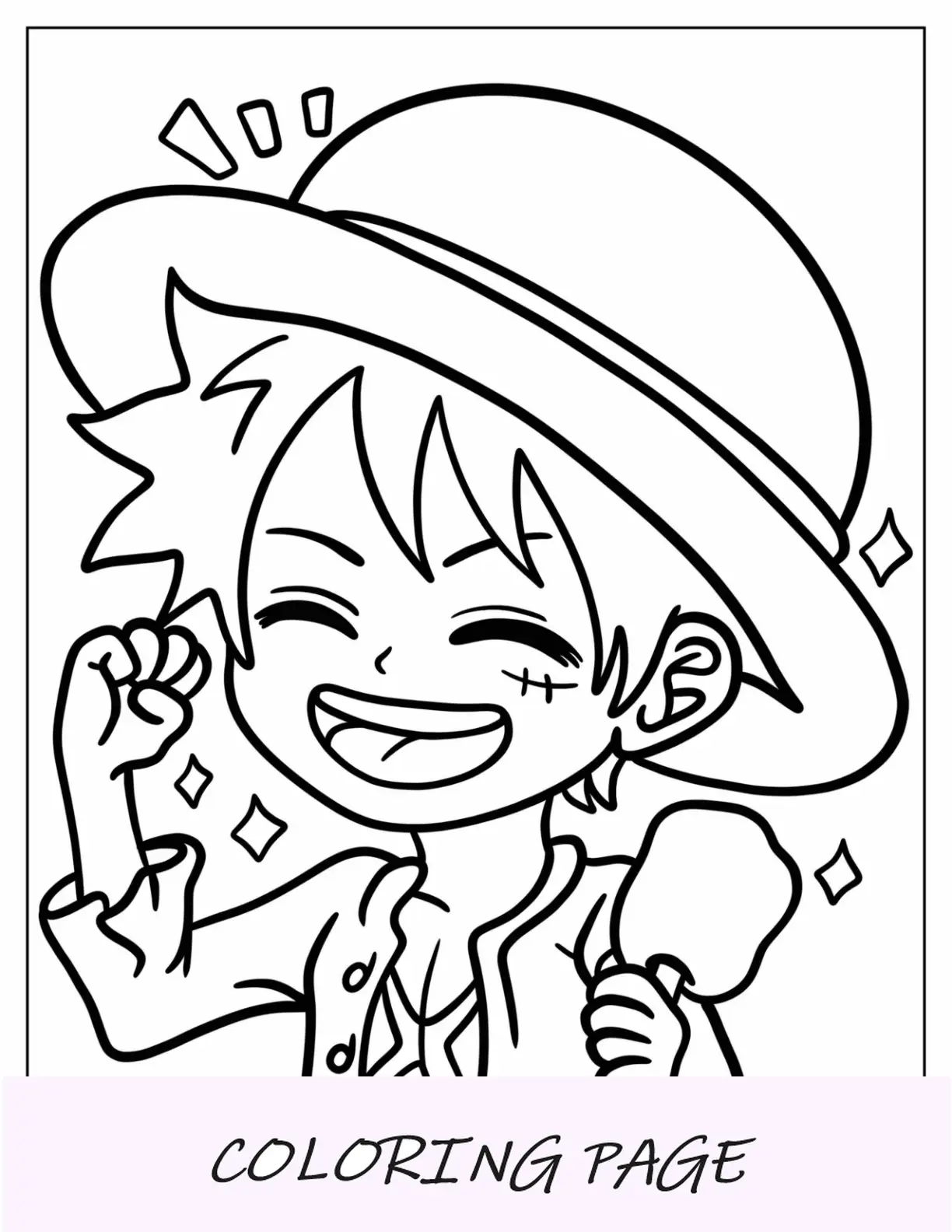 Página para colorear de Luffy fácil sosteniendo pierna de pollo
