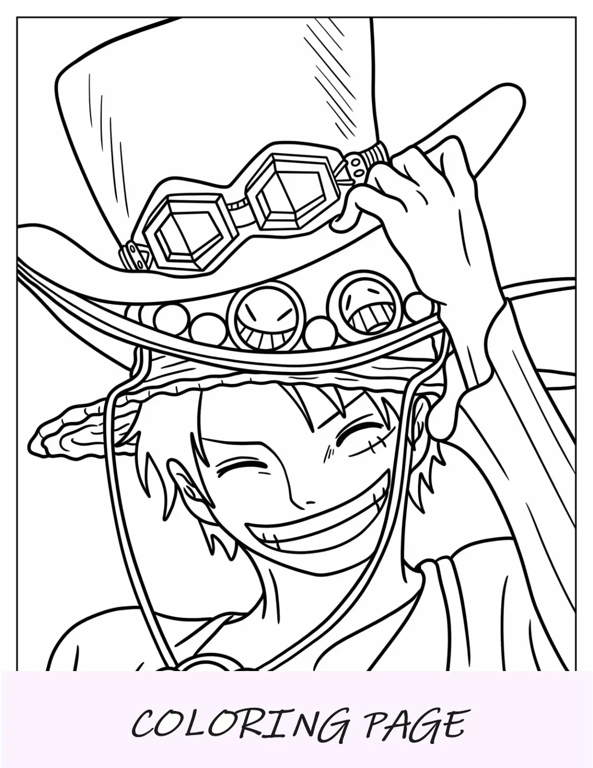 Página para colorear de Luffy con dos sombreros sobre su característico sombrero de paja