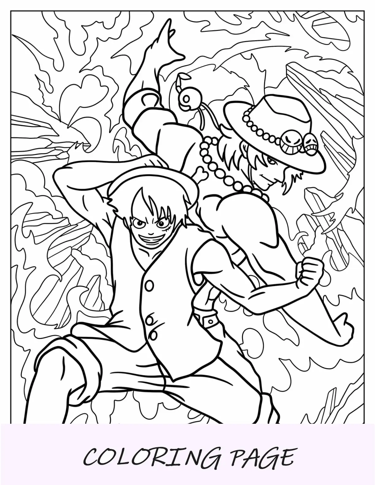 Página para colorear de Luffy luchando espalda con espalda con Ace