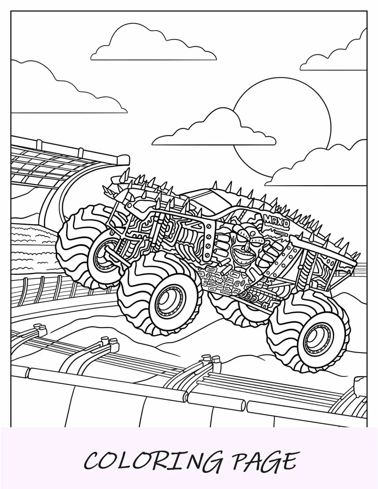 Pagina da colorare di Monster Jam di Max D Truck In The Air