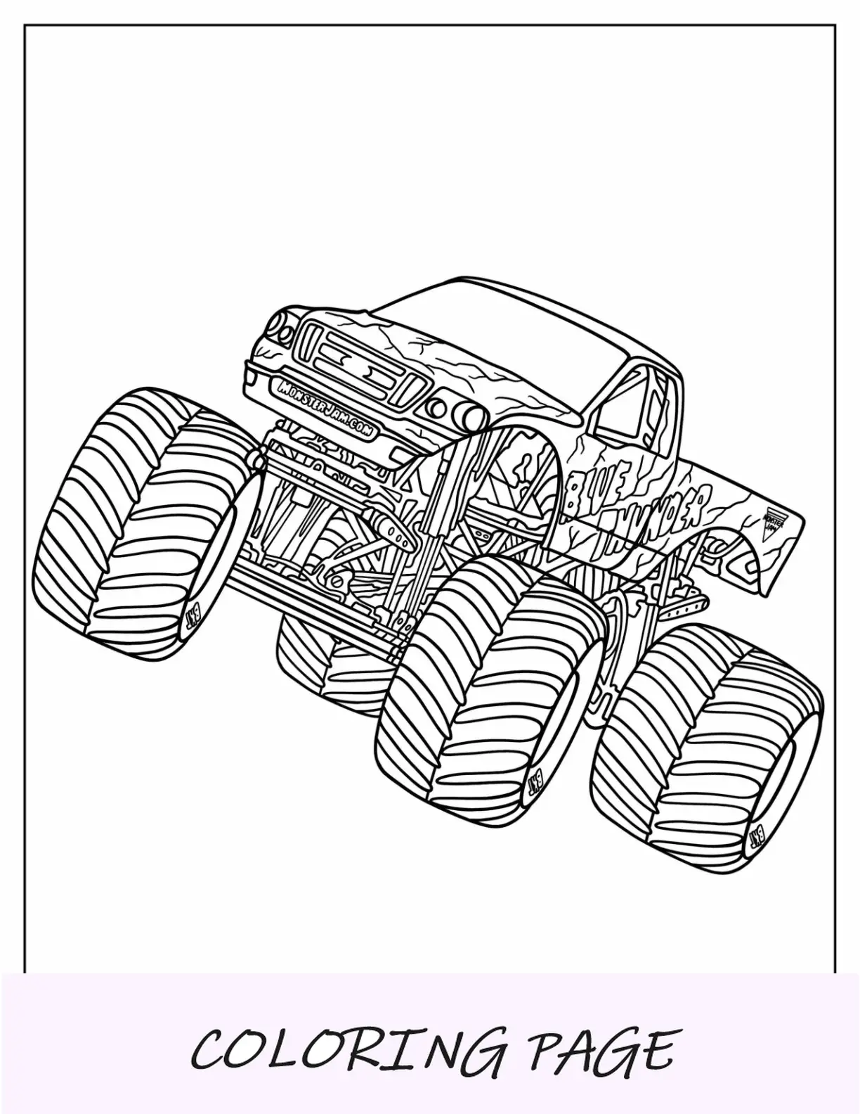 Monster Jam pagina da colorare di Easy Blue Thunder Truck per bambini