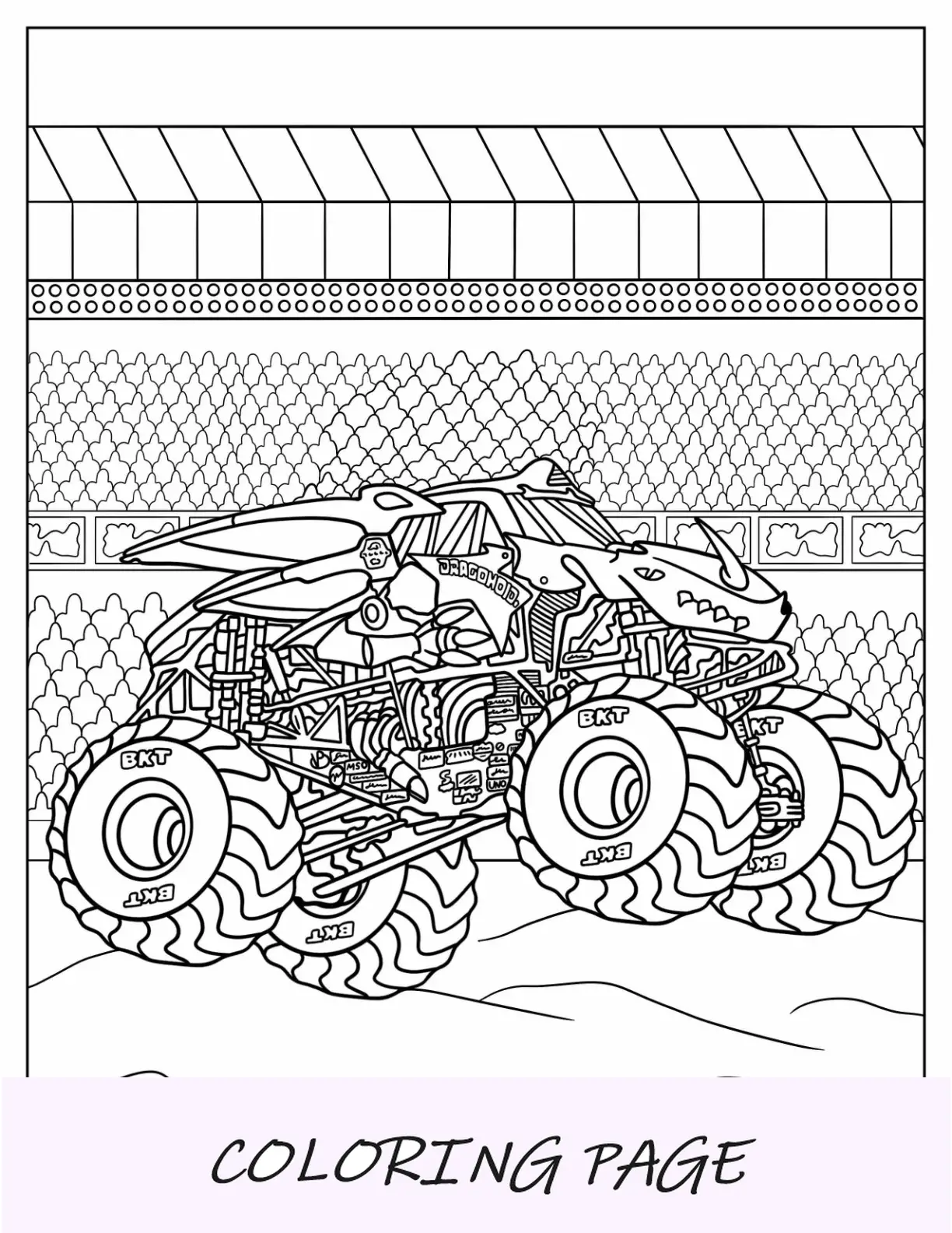 Monster Jam Pagina da colorare di un camion dragonide dettagliato