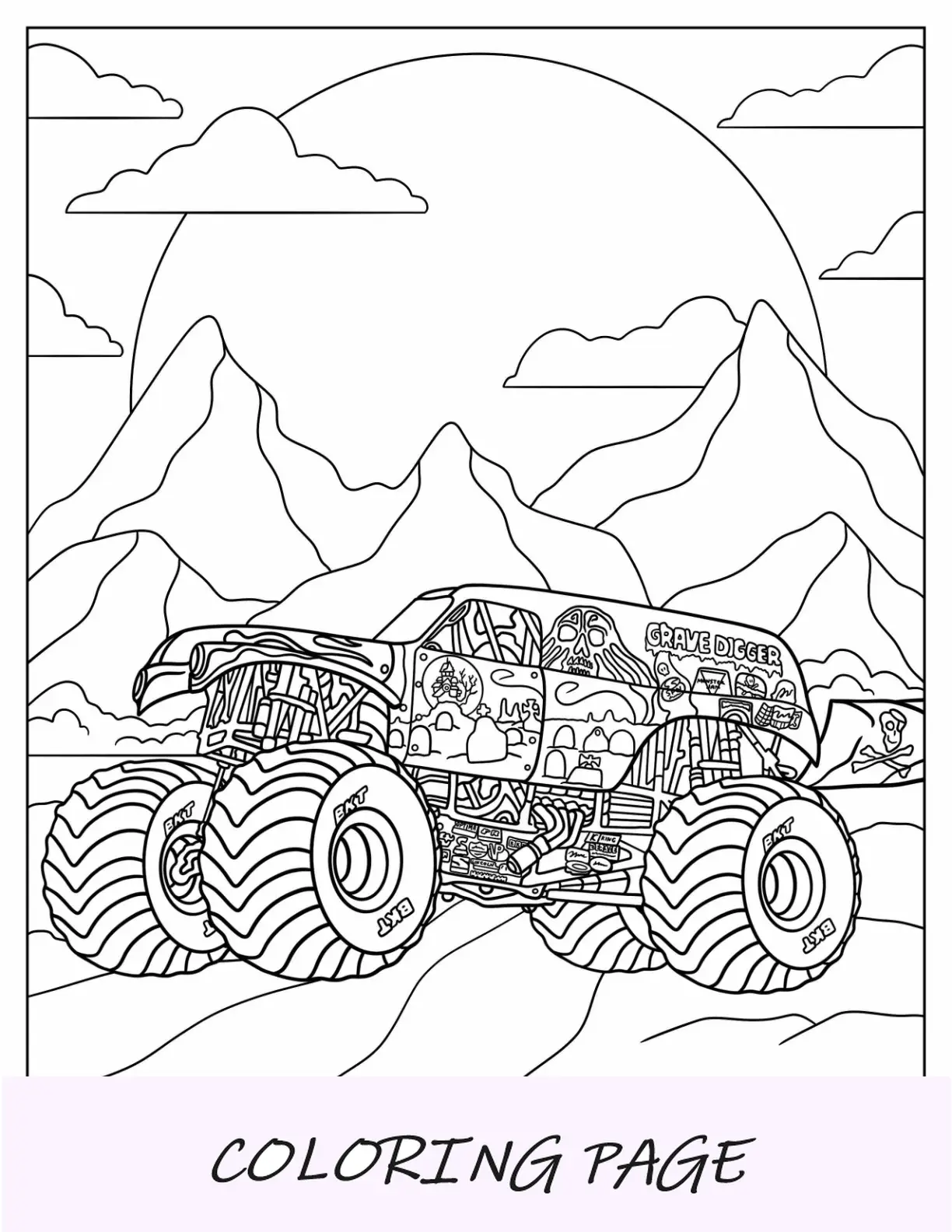 Monster Jam Pagina da colorare di Becchino nel deserto per bambini