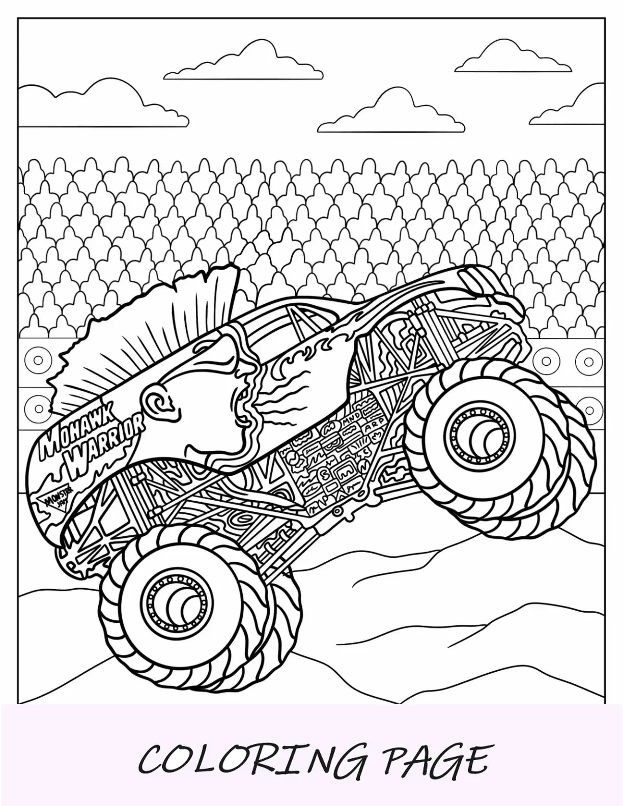 Pagina da colorare di Monster Jam del camion guerriero Mohawk