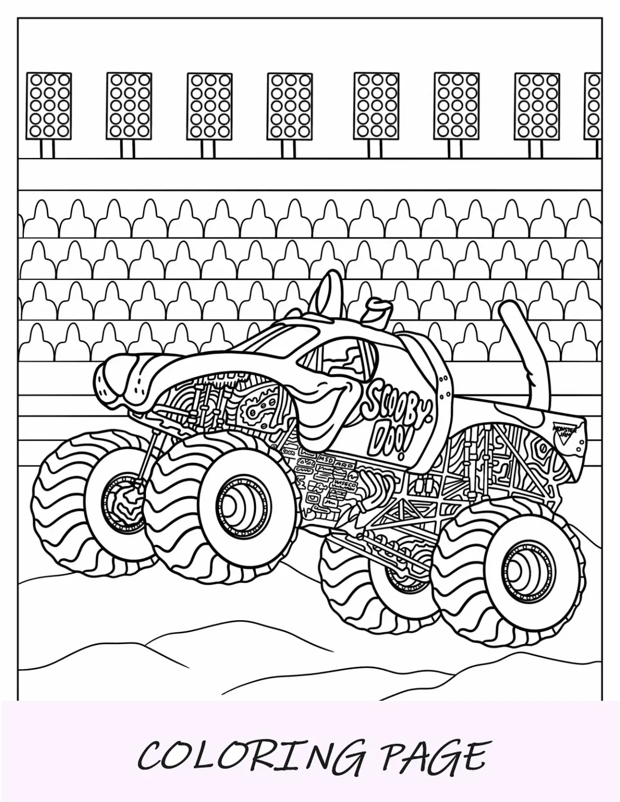 Monster Jam pagina da colorare di Scooby Doo Truck nell'arena
