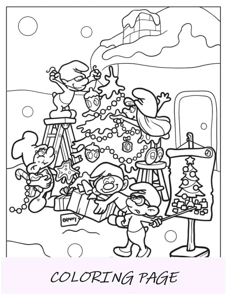 Folha para Colorir Smurf Correndo para a Casa do Cogumelo