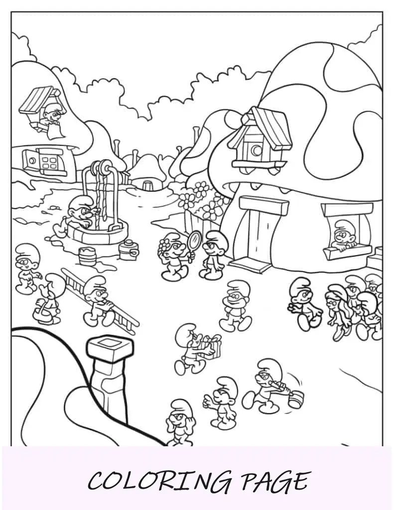 Página detalhada para colorir de Smurfs de Halloween