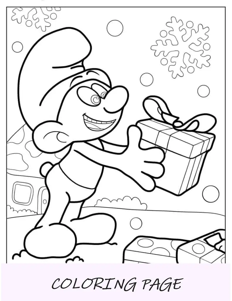 Página para colorir de Gargamel tentando pegar Smurfs