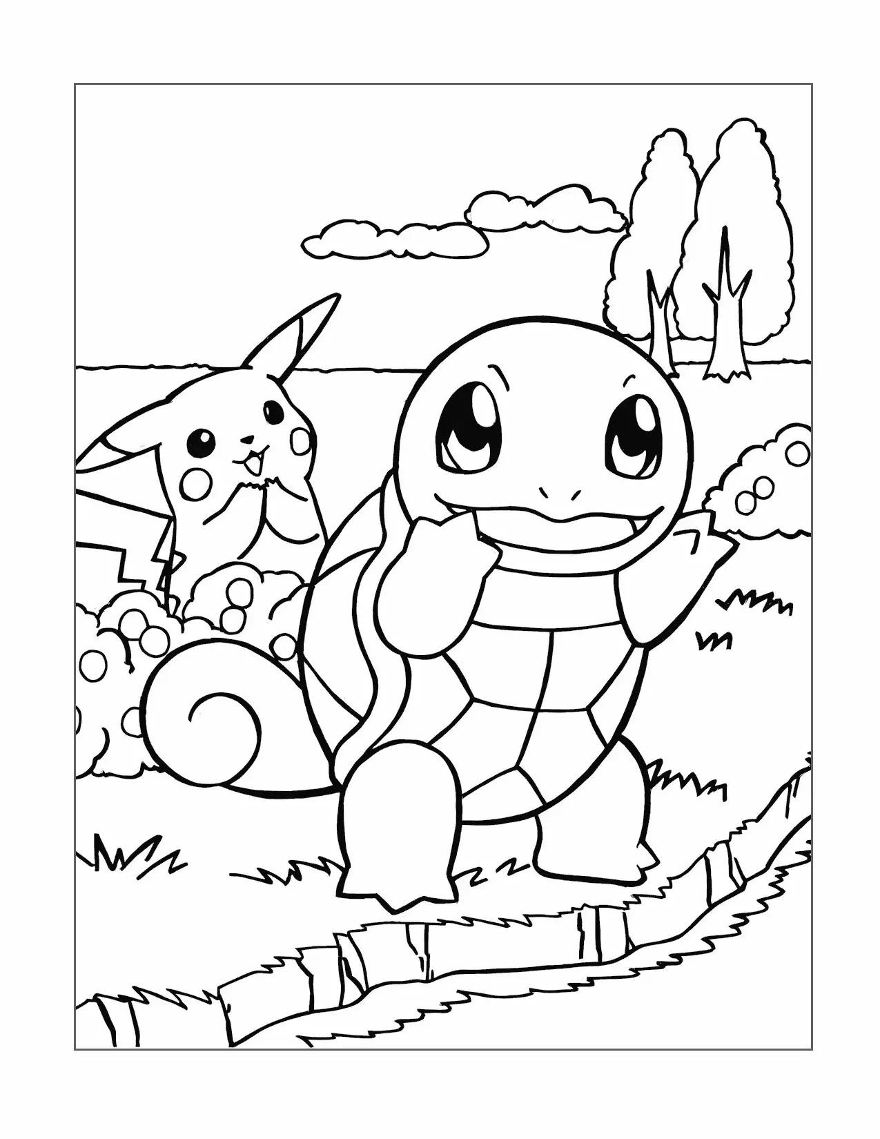 Squirtle And Pikachu Coloring Page