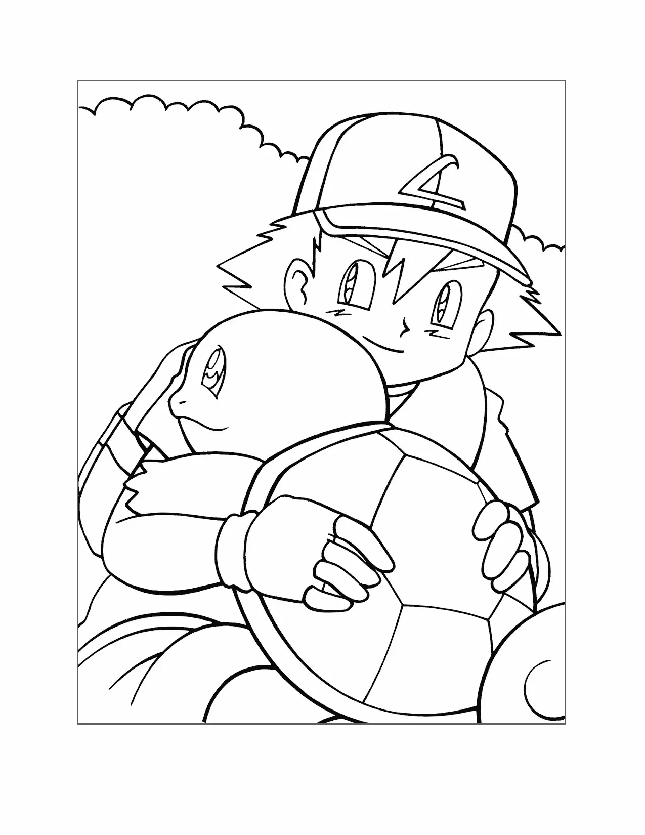Squirtle Hugs Ash Coloring Page