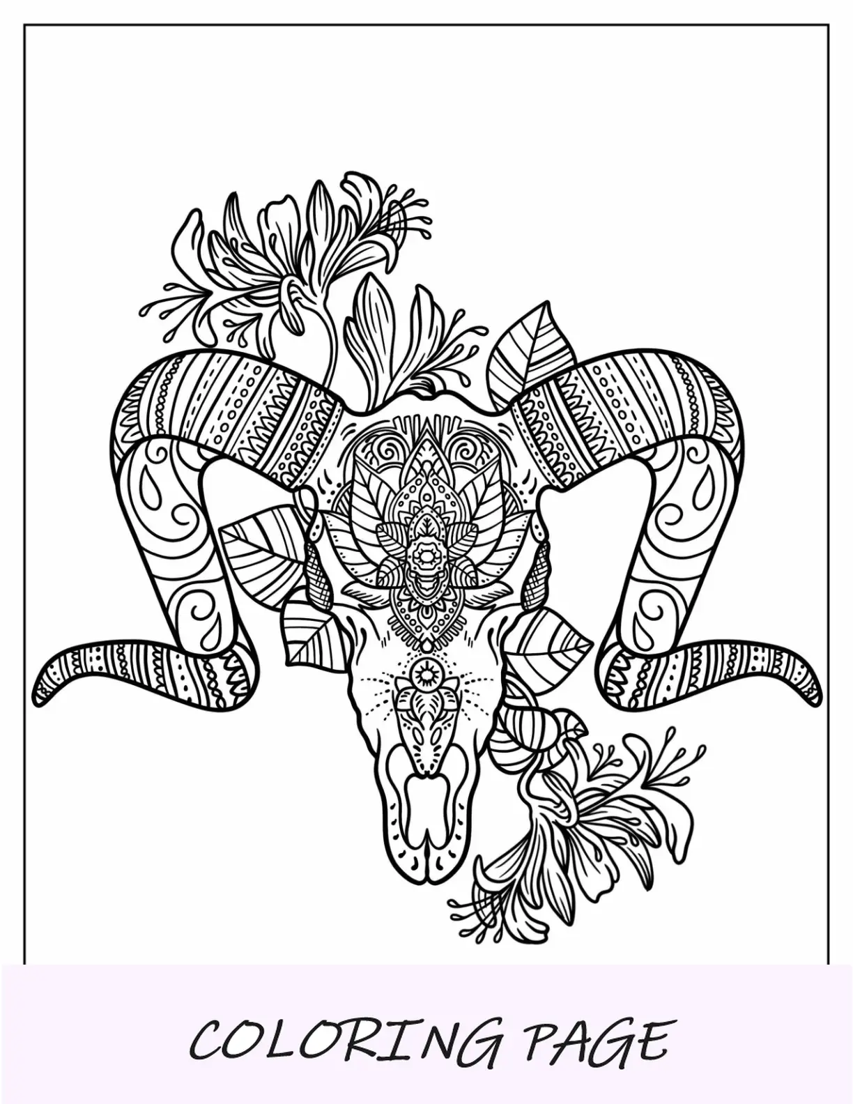 Página para colorear de tatuaje de mandala floral de calavera de ron
