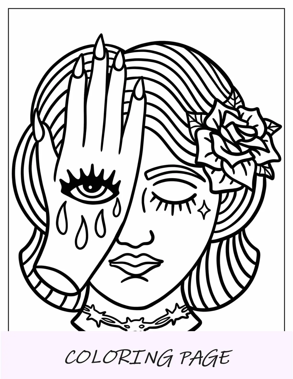 Tatuaje Página Para Colorear De Doncella Que Cubre Un Lado De La Cara Ojo Sangrante Mano Tatuada