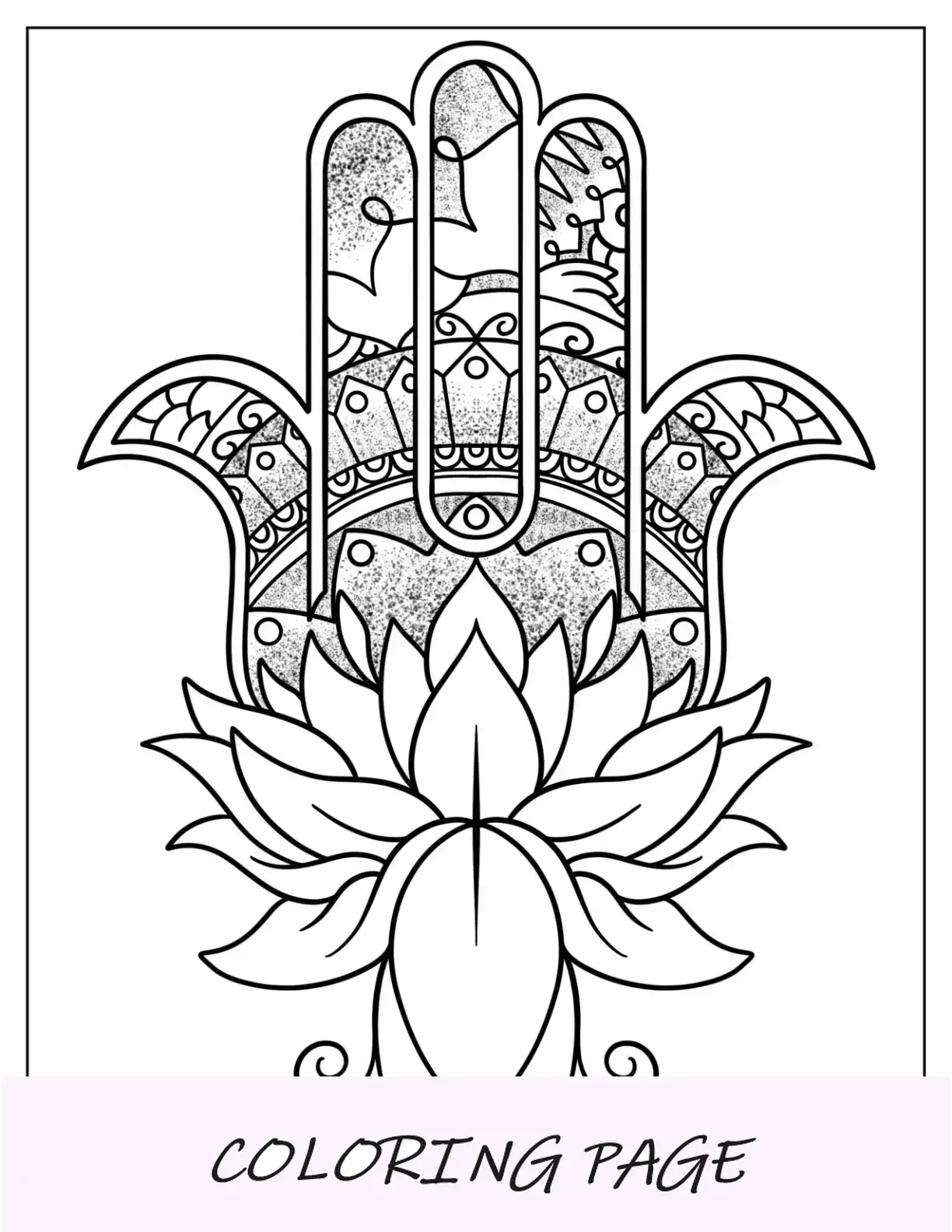 Página para colorear de Hamsa Mandala con tatuaje de loto para adultos