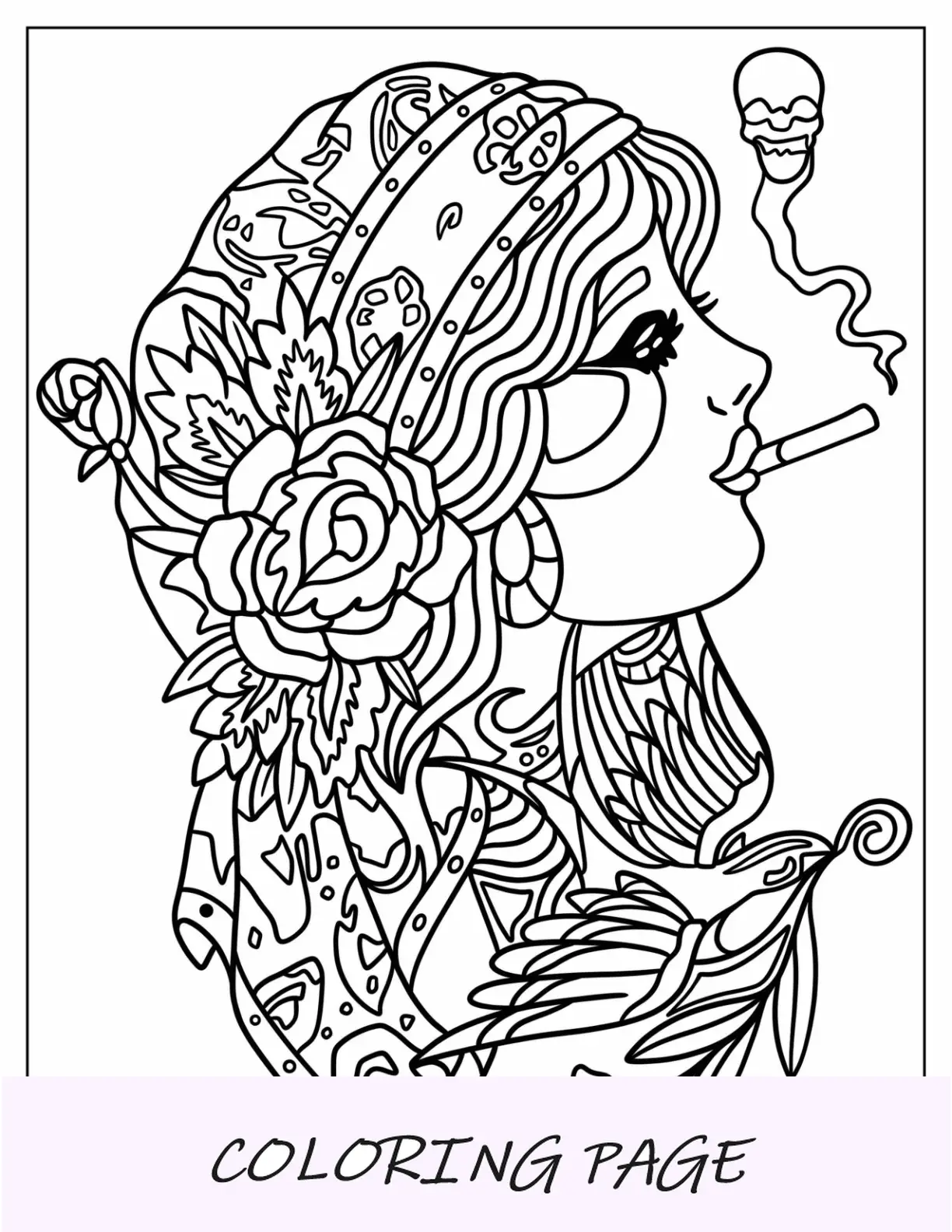 Página para colorear de tatuaje de fumador gitano para adultos