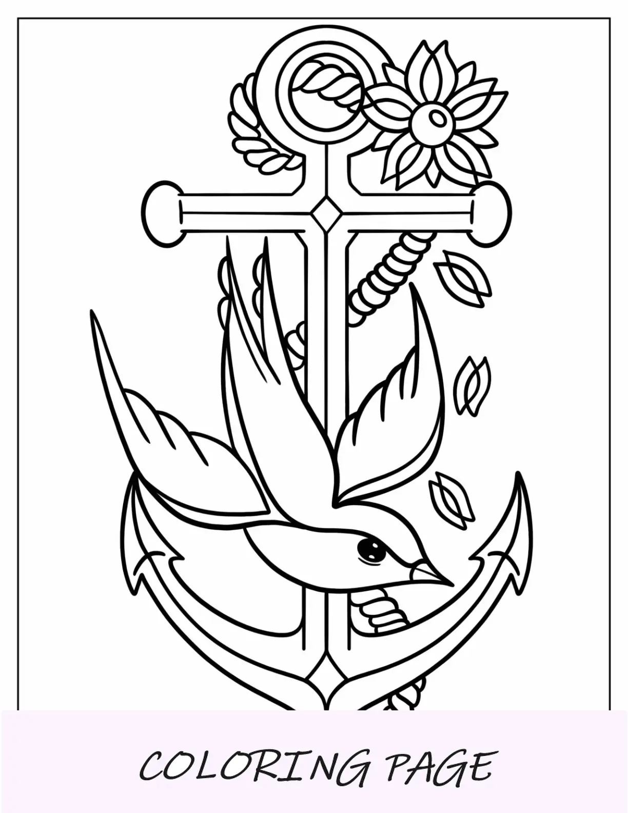 Tatuaje de ancla, paloma y cuerda para colorear