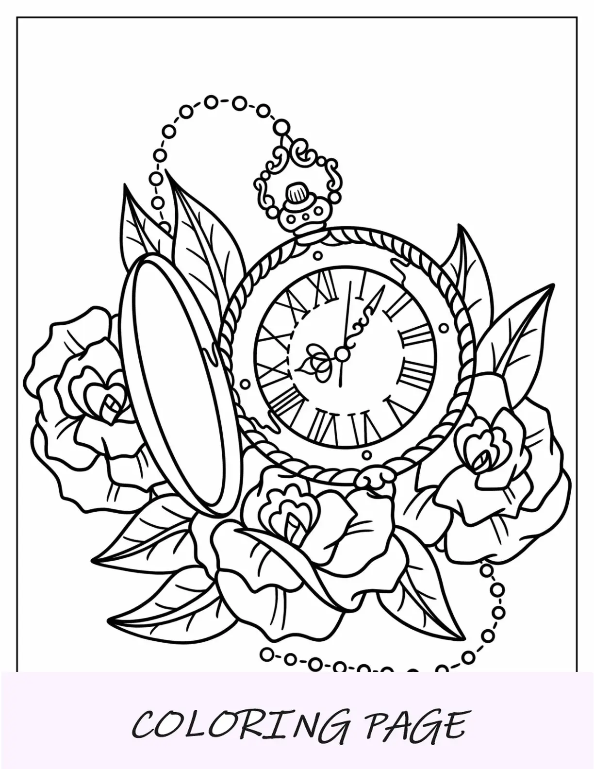Tatuaje de reloj de bolsillo vintage con rosas para colorear