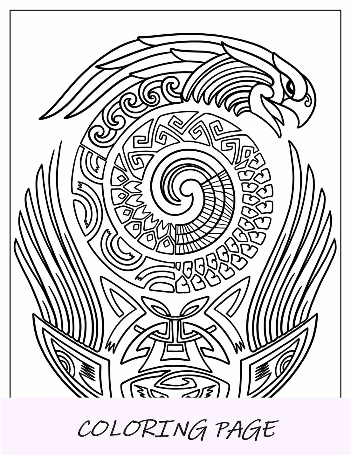 Página para colorear de tatuaje de pájaro serpiente maorí para adultos