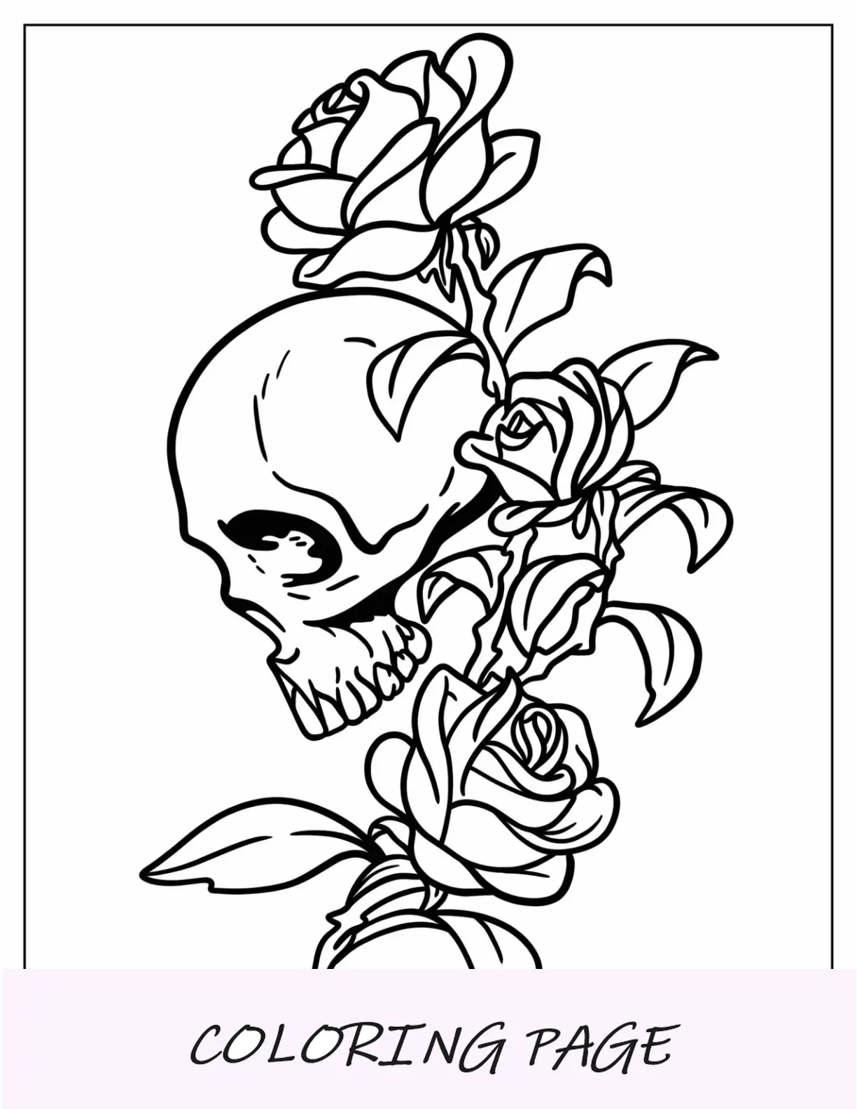 Página Para Colorear De Tatuaje De Calavera Y Rosas Fácil