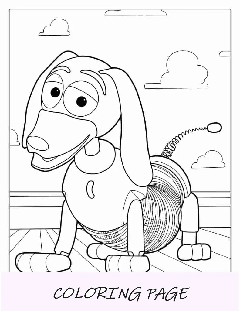 Ausmalbild „Slinky Dog“ aus „Toy Story“.