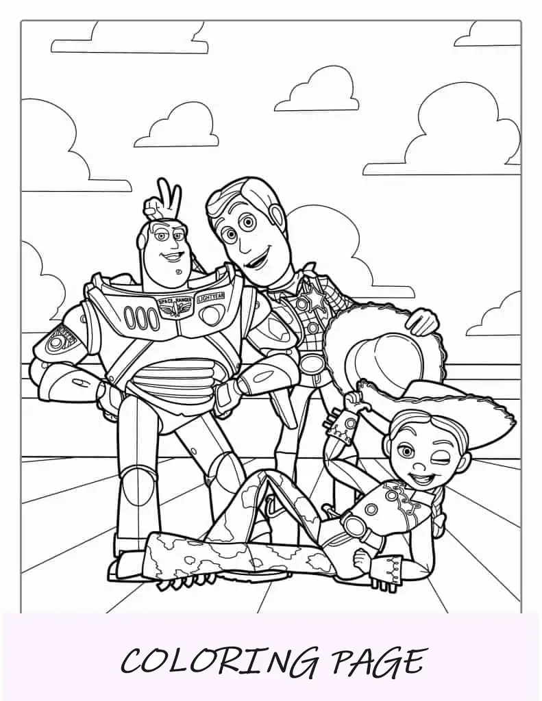 Malvorlage Jessie, Buzz und Woody für Kinder