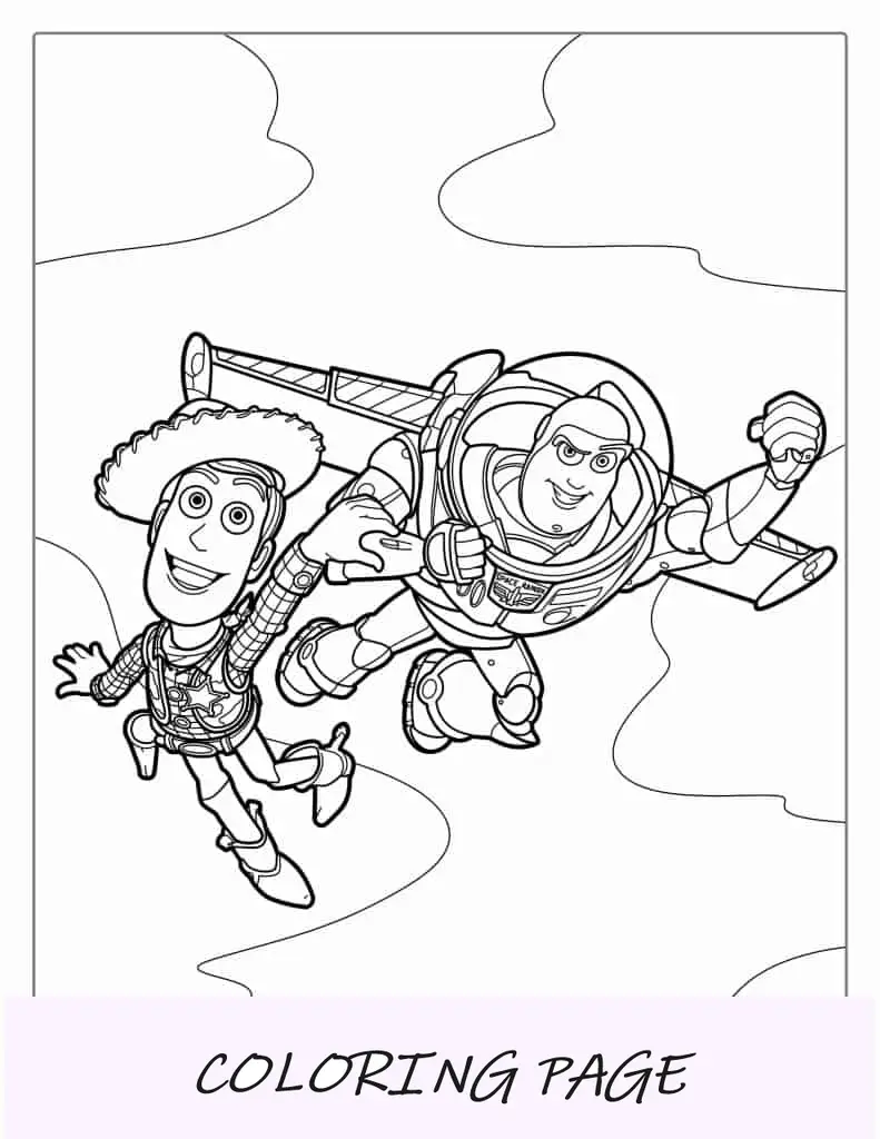 Malvorlage von Buzz und Woody Flying