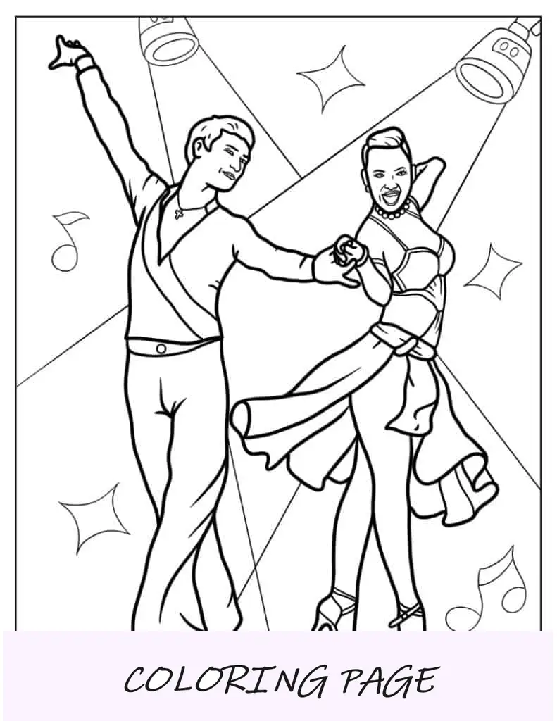 Casal dançando Cha Cha para colorir