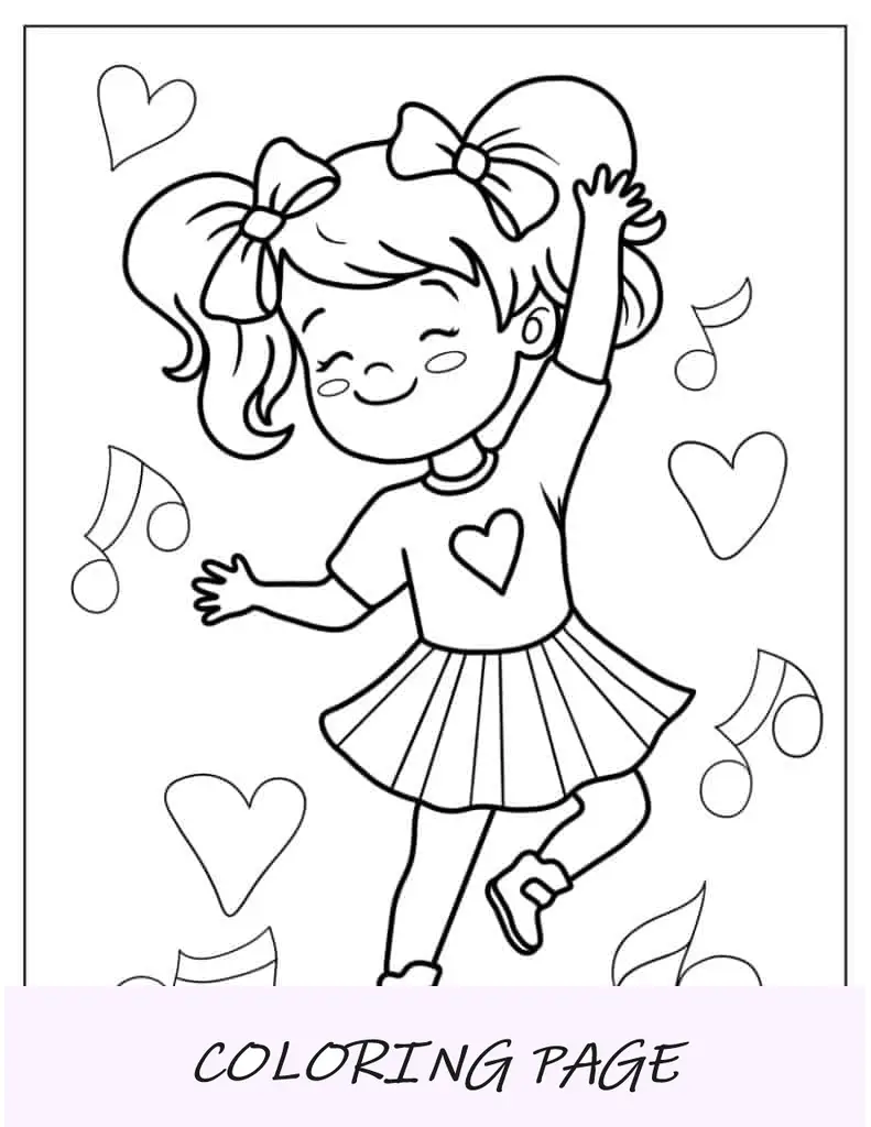 Folha para colorir de garota dançando grátis