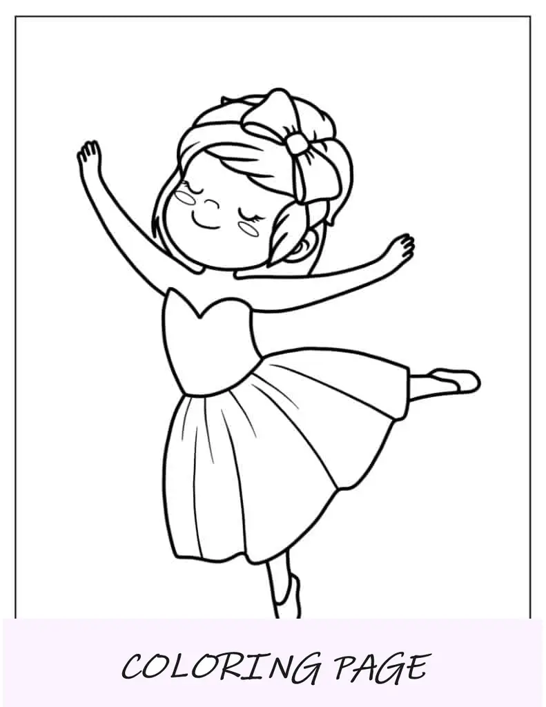 Folha para colorir de pequena bailarina para crianças em idade pré-escolar