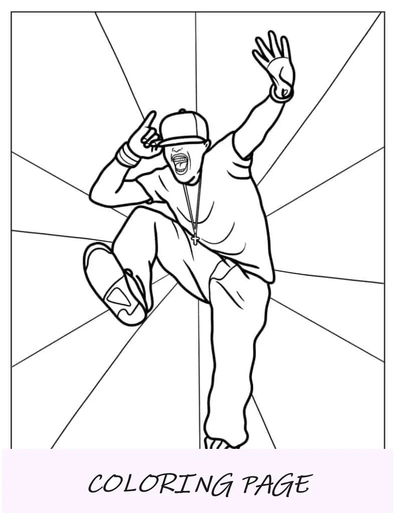 Página para colorir simples de dançarina de hip hop