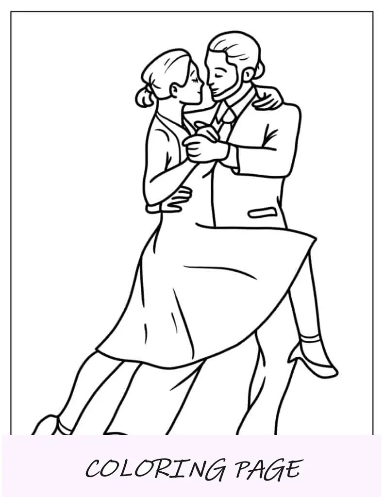 Casal dançando tango para colorir para crianças