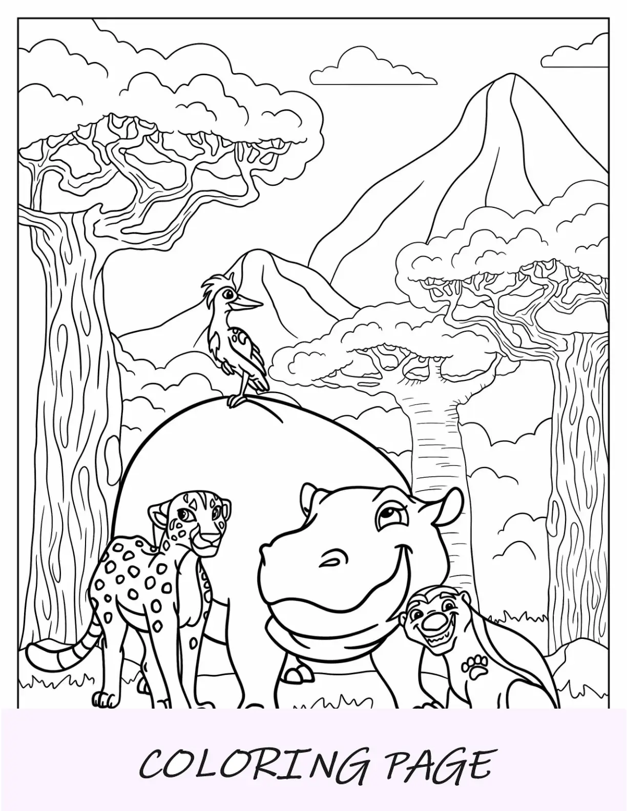 Folha para colorir jovem Kion em terreno rochoso