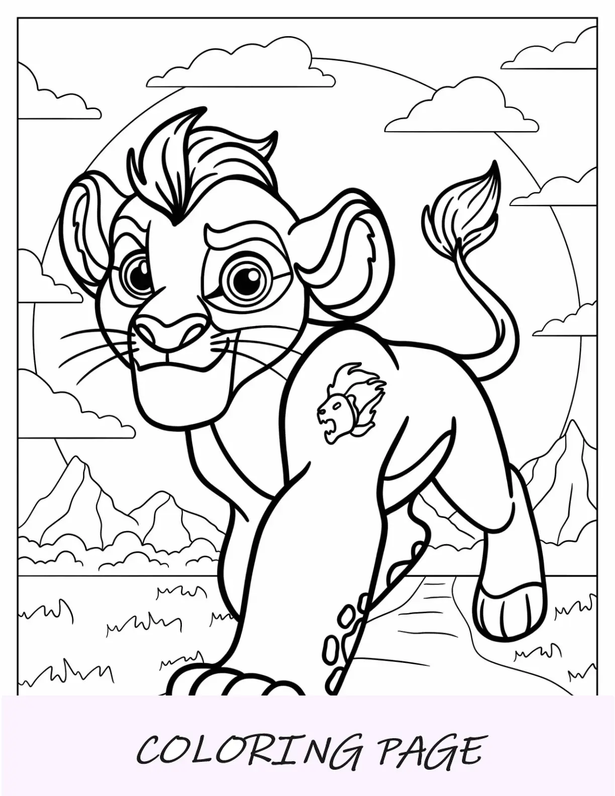 Folha para colorir adolescente Kion da Guarda do Leão