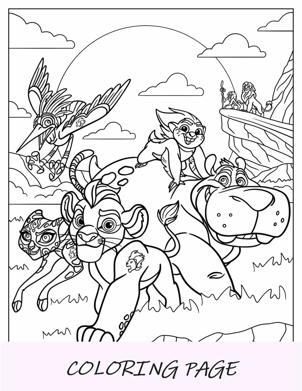 Folha para colorir do contorno da Guarda do Leão Baliyo